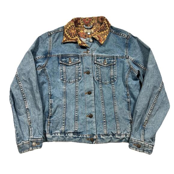 The Territory Ahead Jackets & Blazers - 90’s The Territory Ahead Aztec Collar Denim Jean Jacket Vintage Womens Large